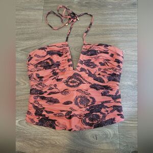 Anthropologie Ruched Halter Pink Rose Top  Smocked Feminine 8